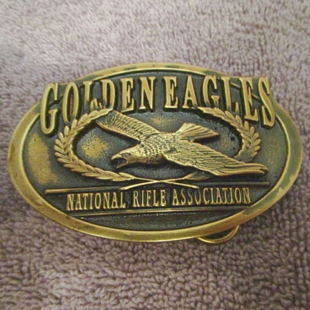 Vtg NRA National Rifle Association Brass Belt Buckle Golden Eagles Member USA